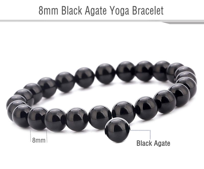 Hamoery Men Women 8mm Natural Stone Lava Rock Diffuser Bracelet Elastic Yoga Agate Beads Bracelet Bangle - Image 2